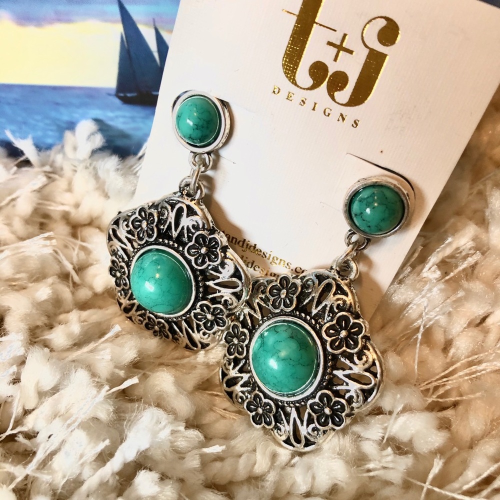 🎄Faux Turquoise Floral Earrings